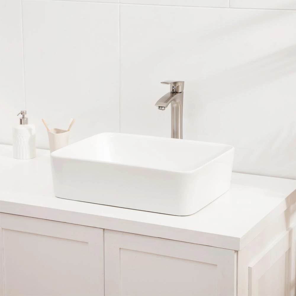 LORDEAR 19 In. X 15 In. Modern Bathroom Rectangle Above In White Porcelain Ceramic Vessel Vanity Sink Art Basin 6 LORDEAR 19 In. X 15 In. Modern Bathroom Rectangle Above In White Porcelain Ceramic Vessel Vanity Sink Art Basin - Image 4