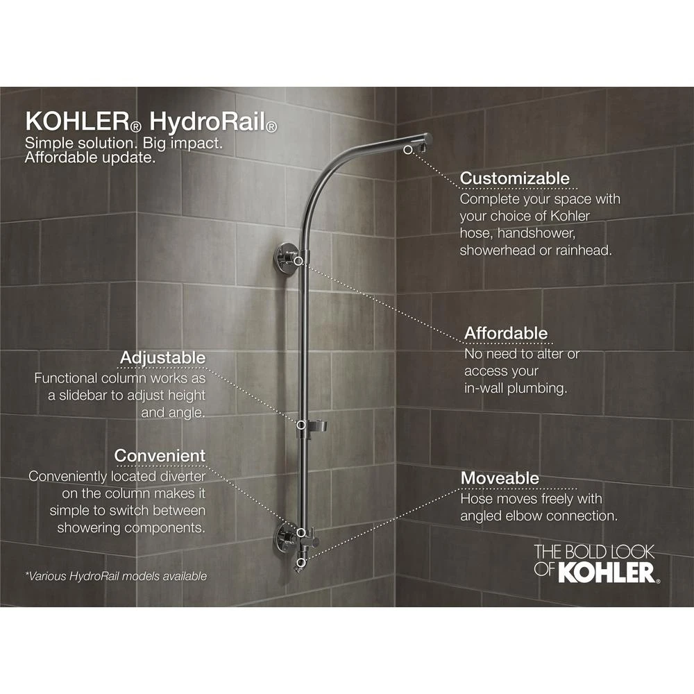 HydroRail-S Shower Column Kit With Awaken Multi-Function Shower Head, Hand Shower And Hose, 2.0 GPM (Valve Not Included) 5 HydroRail-S Shower Column Kit With Awaken Multi-Function Shower Head, Hand Shower And Hose, 2.0 GPM (Valve Not Included) - Image 3