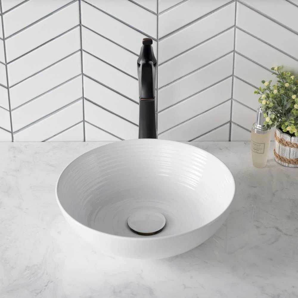 KRAUS Viva 13 In. Round Porcelain Ceramic Vessel Sink In White 15 KRAUS Viva 13 In. Round Porcelain Ceramic Vessel Sink In White - Image 13