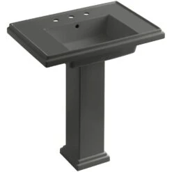 KOHLER Tresham Ceramic Pedestal Combo Bathroom Sink With Single-Hole Faucet Drilling In Black Black With Overflow Drain -Valspa Bathroom Shop 22733930611b6f29549fdf71c529ecae 1800x1800