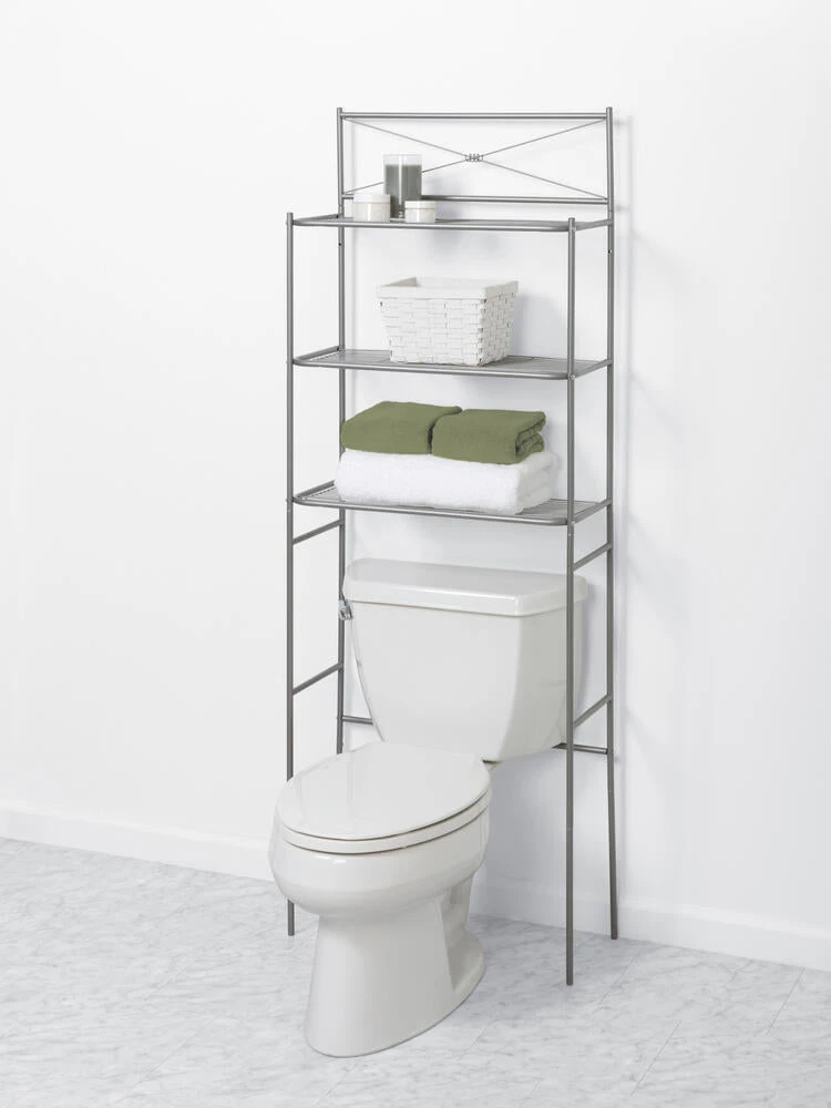 Zenna Home® Cross-Style 24"W X 65"H Satin Nickel Over-the-Toilet Storage Shelves 4 Zenna Home® Cross-Style 24"W X 65"H Satin Nickel Over-the-Toilet Storage Shelves - Image 2