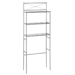 Zenna HomeĀ® Cross-Style 24"W X 65"H Satin Nickel Over-the-Toilet Storage Shelves