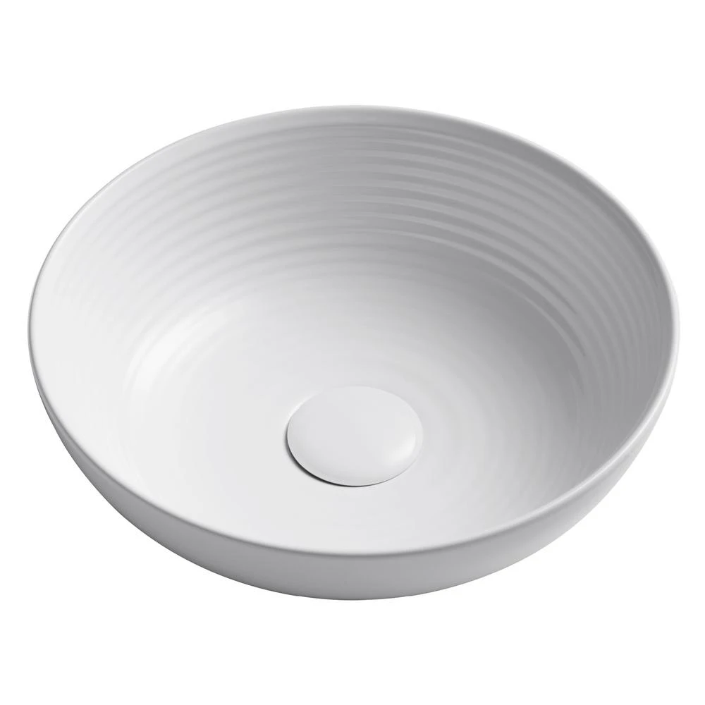 KRAUS Viva 13 In. Round Porcelain Ceramic Vessel Sink In White 16 KRAUS Viva 13 In. Round Porcelain Ceramic Vessel Sink In White - Image 14