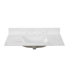 43 In. W X 22 In. D X 0.75 In. H Engineered Marble Vanity Top In Calacatta White With White Basin