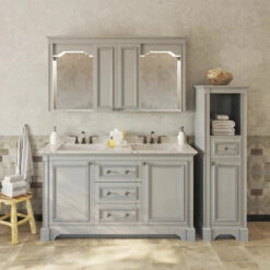 MagickWoods Libertyville 18"W X 18"D X 60"H Cloud Gray Linen Cabinet 16 MagickWoods Libertyville 18"W X 18"D X 60"H Cloud Gray Linen Cabinet -Valspa Bathroom Shop 30277 scene1rev mw 1800x1800