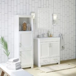 MagickWoods Elements Staverton 18-1/2"W X 15-1/8"D X 60"H White Linen Cabinet -Valspa Bathroom Shop 31037 scene2 mw 1800x1800