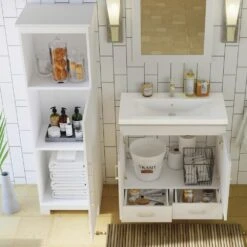 MagickWoods Elements Staverton 18-1/2"W X 15-1/8"D X 60"H White Linen Cabinet -Valspa Bathroom Shop 31037 scene4 mw 1800x1800