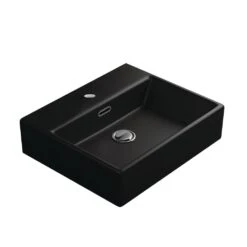 WS Bath Collections Quattro 50 BM Wall Mount / Vessel Bathroom Sink In Matte Black With 1 Faucet Hole