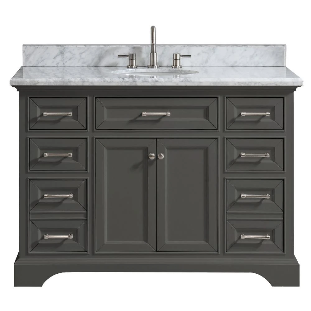 Windlowe 49 In. W X 22 In. D X 35 In. H Bath Vanity In White With Carrera Marble Vanity Top In White With White Sink 10 Windlowe 49 In. W X 22 In. D X 35 In. H Bath Vanity In White With Carrera Marble Vanity Top In White With White Sink - Image 8