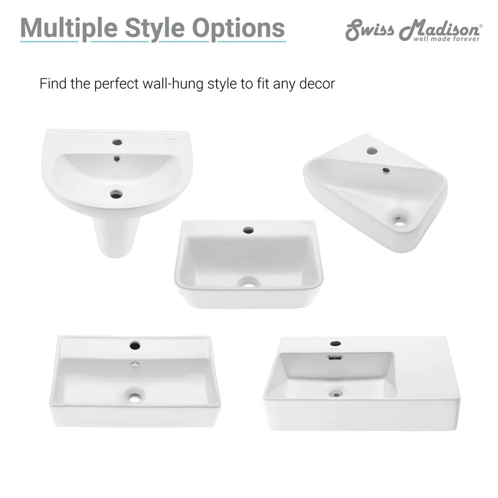 Swiss Madison Claire Compact Ceramic Wall Hung Sink In White 7 Swiss Madison Claire Compact Ceramic Wall Hung Sink In White - Image 5