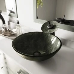 VIGO Gray Handmade Glass Round Vessel Bathroom Sink In Gray Onyx -Valspa Bathroom Shop 3c62860c87e37414f7367b561b9d00de 1800x1800