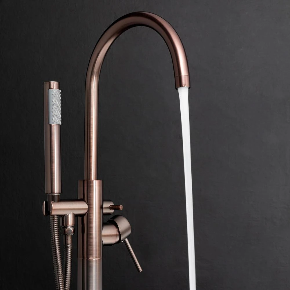 2-Handle 45.47 In. Freestanding Floor Mount Tub Faucet Bathtub Filler With Hand Shower In Brushed Bronze 6 2-Handle 45.47 In. Freestanding Floor Mount Tub Faucet Bathtub Filler With Hand Shower In Brushed Bronze - Image 4