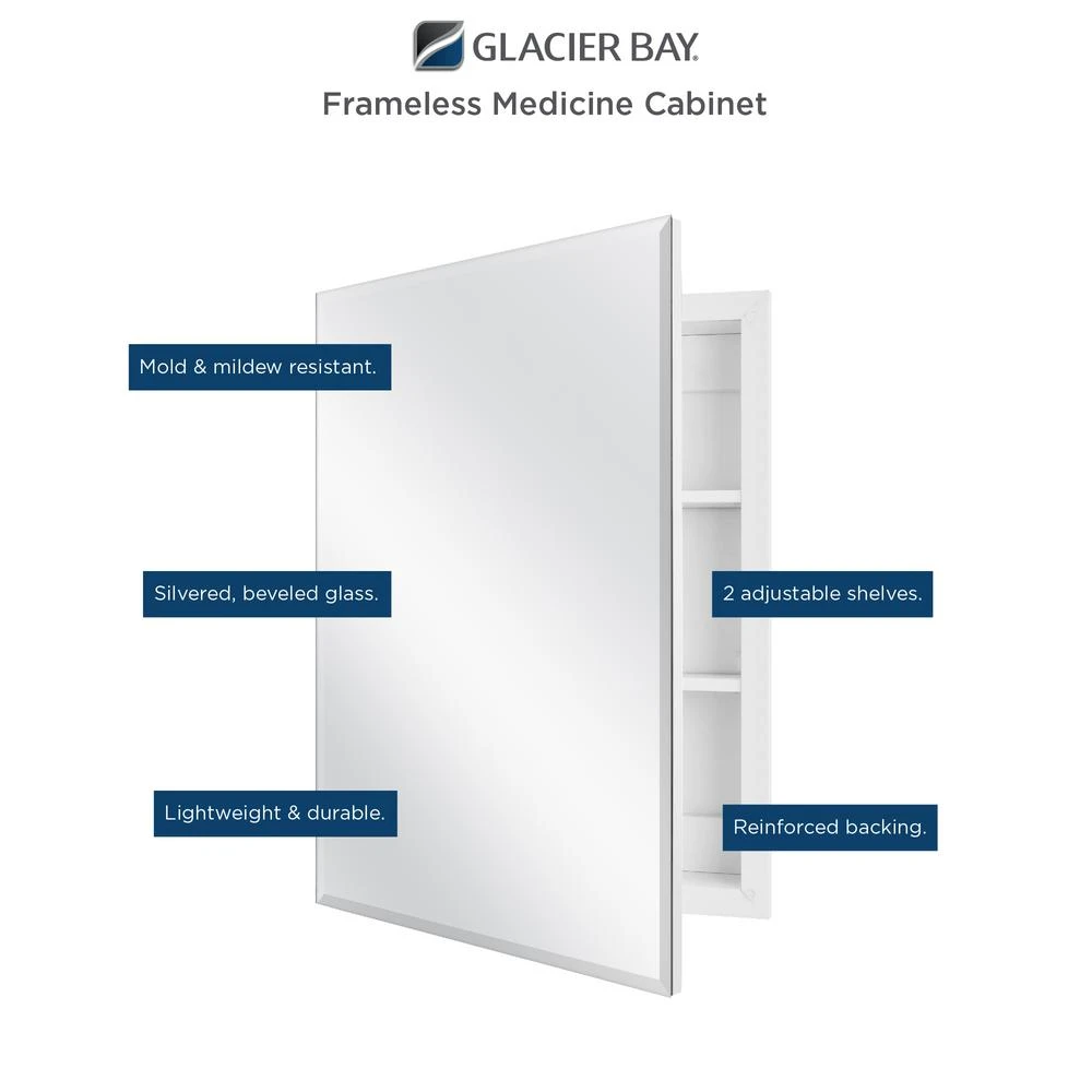 19-5/8 In. X 26 In. Recessed Or Surface Mount Beveled Frameless Medicine Cabinet 8 19-5/8 In. X 26 In. Recessed Or Surface Mount Beveled Frameless Medicine Cabinet - Image 6
