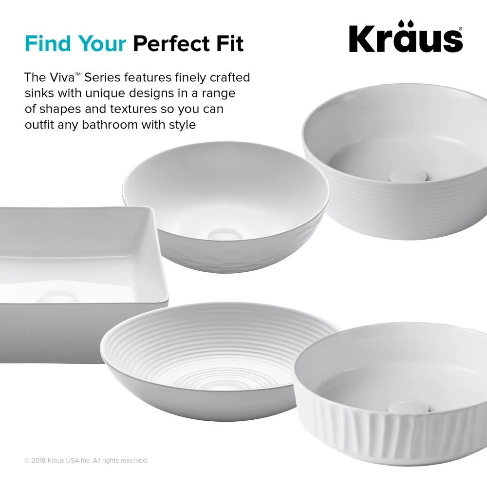 KRAUS Viva 13 In. Round Porcelain Ceramic Vessel Sink In White 12 KRAUS Viva 13 In. Round Porcelain Ceramic Vessel Sink In White - Image 10