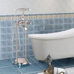 40 In. H X 8 In. W Single-Handle Claw Foot Tub Faucet With Hand Shower In Brushed Nickel