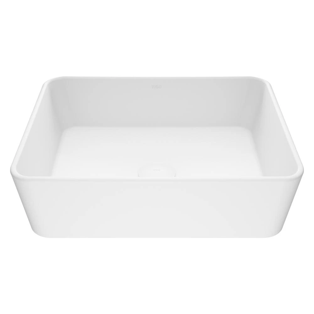 VIGO Marigold Handmade Matte Stone Rectangle Vessel Bathroom Sink In Matte White 3 VIGO Marigold Handmade Matte Stone Rectangle Vessel Bathroom Sink In Matte White