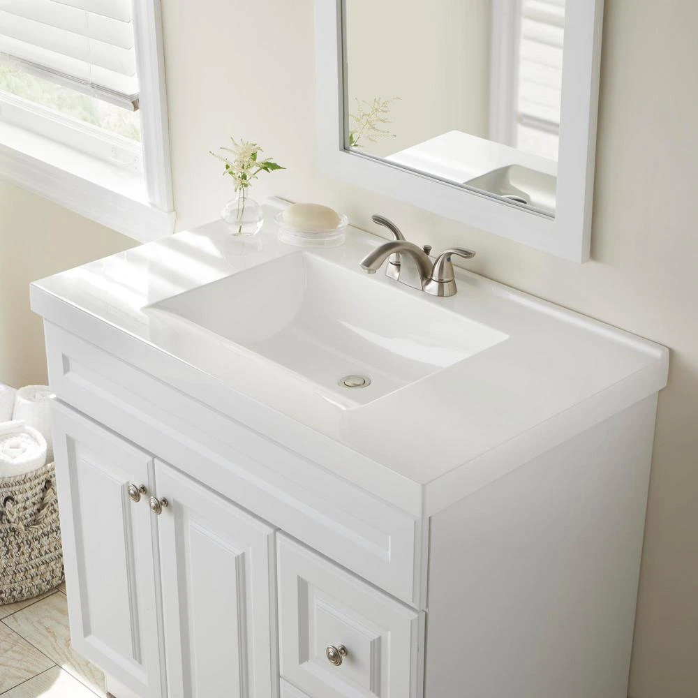 37 In. W X 22 In. D Cultured Marble Vanity Top In White With White Sink 10 37 In. W X 22 In. D Cultured Marble Vanity Top In White With White Sink - Image 8