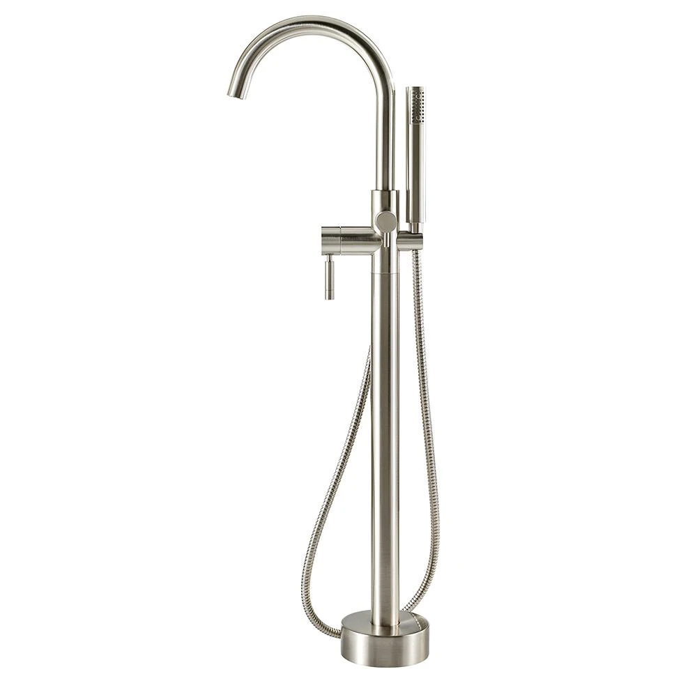 Athena Single-Handle Floor-Mounted Roman Tub Faucet With Hand Shower In Brushed Nickel 3 Athena Single-Handle Floor-Mounted Roman Tub Faucet With Hand Shower In Brushed Nickel