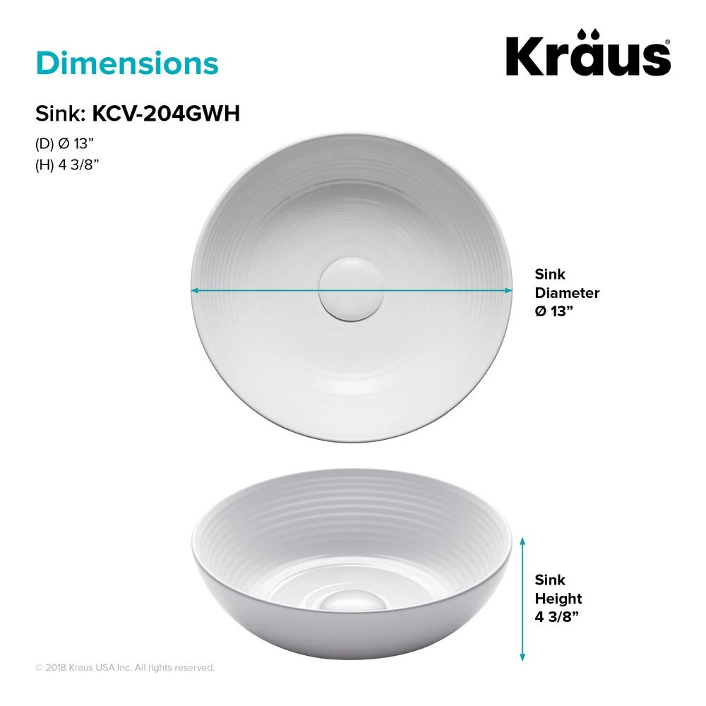 KRAUS Viva 13 In. Round Porcelain Ceramic Vessel Sink In White 7 KRAUS Viva 13 In. Round Porcelain Ceramic Vessel Sink In White - Image 5