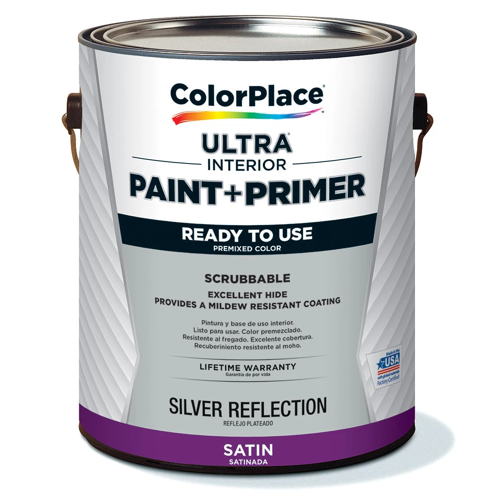 ColorPlace ULTRA Interior Paint & Primer, Silver Reflection, Satin, 1 Gallon 2 ColorPlace ULTRA Interior Paint & Primer, Silver Reflection, Satin, 1 Gallon