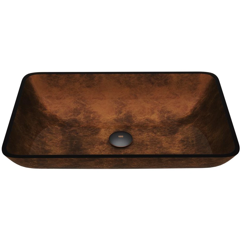 VIGO Russet Handmade Glass Rectangle Vessel Bathroom Sink In Rich Chocolate Brown 3 VIGO Russet Handmade Glass Rectangle Vessel Bathroom Sink In Rich Chocolate Brown