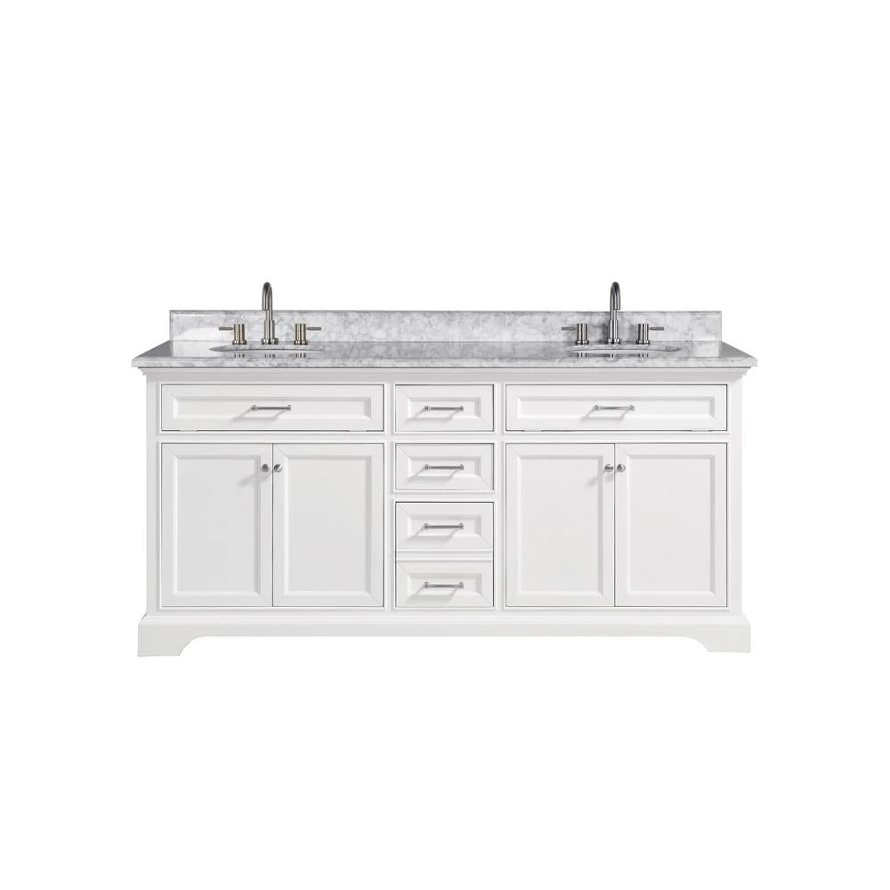Windlowe 61 In. W X 22 In. D X 35 In. H Bath Vanity In White With Carrera Marble Vanity Top In White With White Sink 9 Windlowe 61 In. W X 22 In. D X 35 In. H Bath Vanity In White With Carrera Marble Vanity Top In White With White Sink - Image 7