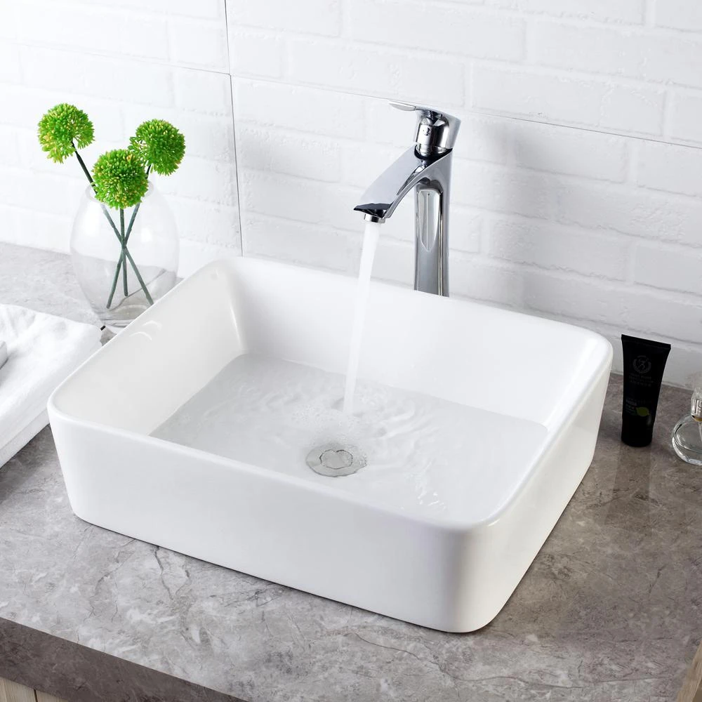 LORDEAR 19 In. X 15 In. Modern Bathroom Rectangle Above In White Porcelain Ceramic Vessel Vanity Sink Art Basin 7 LORDEAR 19 In. X 15 In. Modern Bathroom Rectangle Above In White Porcelain Ceramic Vessel Vanity Sink Art Basin - Image 5