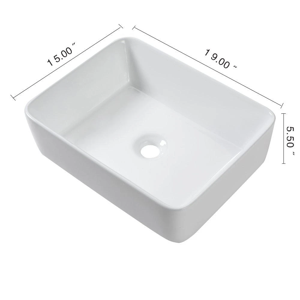 LORDEAR 19 In. X 15 In. Modern Bathroom Rectangle Above In White Porcelain Ceramic Vessel Vanity Sink Art Basin 8 LORDEAR 19 In. X 15 In. Modern Bathroom Rectangle Above In White Porcelain Ceramic Vessel Vanity Sink Art Basin - Image 6