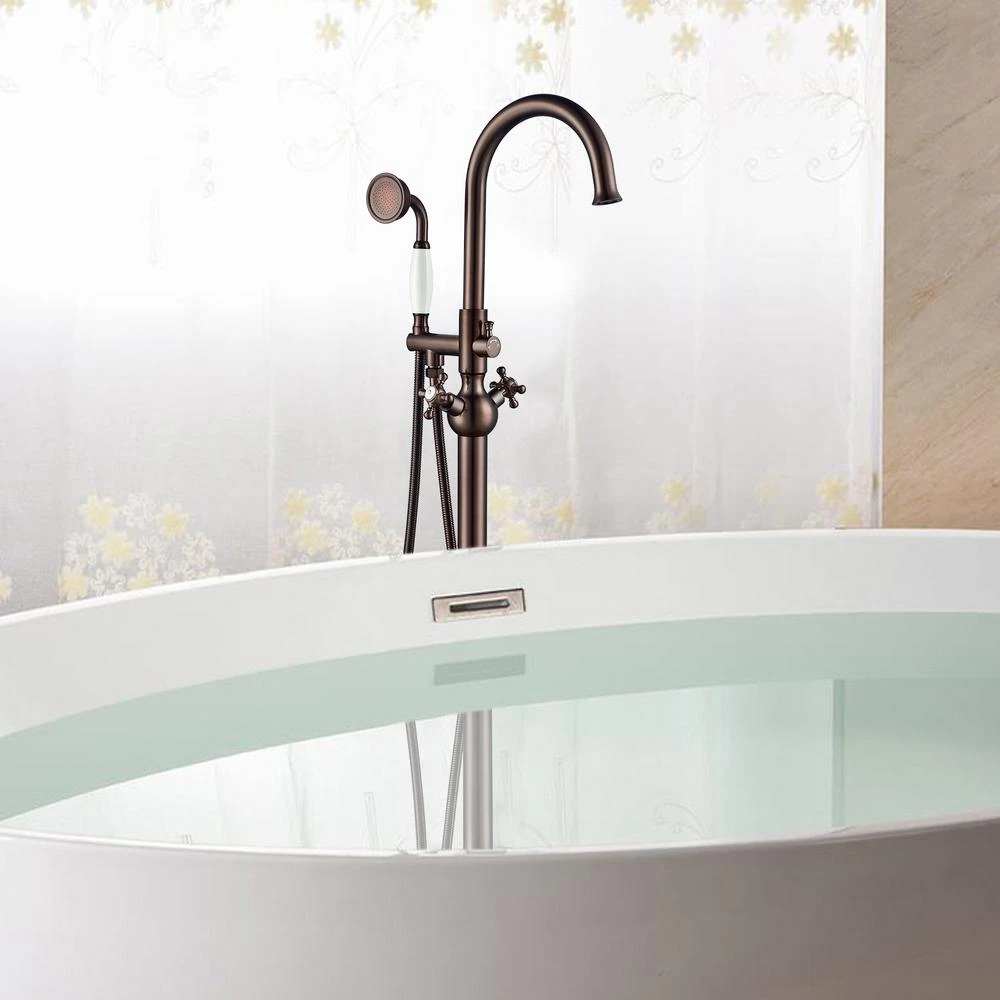 48 In. H X 12 In. W Single-Handle Claw Foot Tub Faucet With Hand Shower In Oil Rubbed Bronze 4 48 In. H X 12 In. W Single-Handle Claw Foot Tub Faucet With Hand Shower In Oil Rubbed Bronze - Image 2