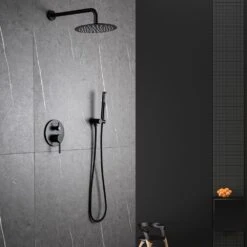 1-Spray Patterns 1.8 GPM 10 In. Dual Shower Head And Handheld Shower Head With Body Spray In Matte Black 17 1-Spray Patterns 1.8 GPM 10 In. Dual Shower Head And Handheld Shower Head With Body Spray In Matte Black -Valspa Bathroom Shop 808259f876efa46214f50c5a0898995d 9baaf40a 0c53 46fb 9d06 2846657cc970 1800x1800