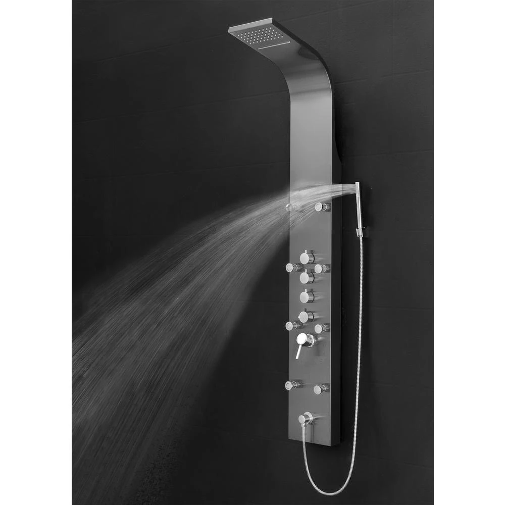 65 In. 8-Jet Shower Panel System In Space Gray Brushed Stainless Steel With Rainfall Waterfall Shower Head And Wand 9 65 In. 8-Jet Shower Panel System In Space Gray Brushed Stainless Steel With Rainfall Waterfall Shower Head And Wand - Image 7