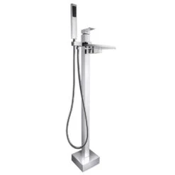 1-Handle Freestanding Floor Mount Roman Tub Faucet Bathtub Filler With Waterfall Style And Hand Shower In Chrome