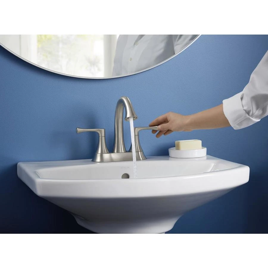KOHLER Lilyfield Brushed Nickel 2-Handle 4-in Centerset WaterSense Bathroom Sink Faucet With Drain 7 KOHLER Lilyfield Brushed Nickel 2-Handle 4-in Centerset WaterSense Bathroom Sink Faucet With Drain - Image 5