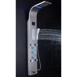 55 In. 5-Jet Shower Panel System With LED Rainfall Mist Shower Head Hand Shower Wand And Tub Spout In Brushed Nickel -Valspa Bathroom Shop 8c2eac694ebd79a1d38ae14a831a5443 1800x1800