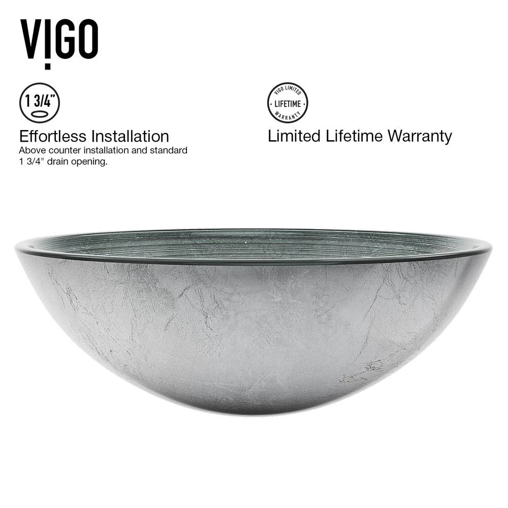 VIGO Glass Vessel Bathroom Sink In Simply Silver And Niko Faucet Set In Brushed Nickel 7 VIGO Glass Vessel Bathroom Sink In Simply Silver And Niko Faucet Set In Brushed Nickel - Image 5