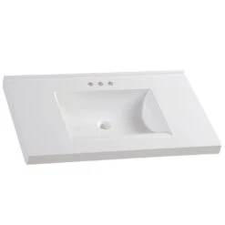 37 In. W X 22 In. D Cultured Marble Vanity Top In White With White Sink
