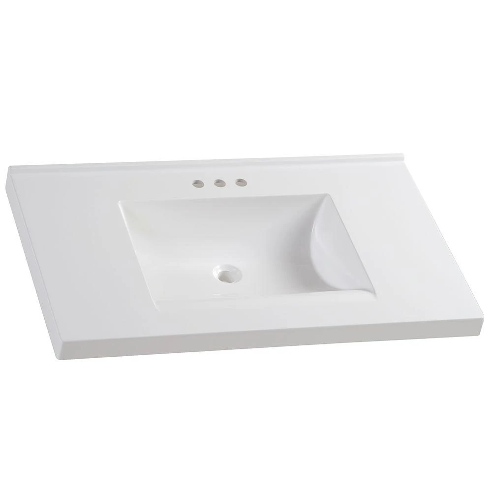 37 In. W X 22 In. D Cultured Marble Vanity Top In White With White Sink 3 37 In. W X 22 In. D Cultured Marble Vanity Top In White With White Sink