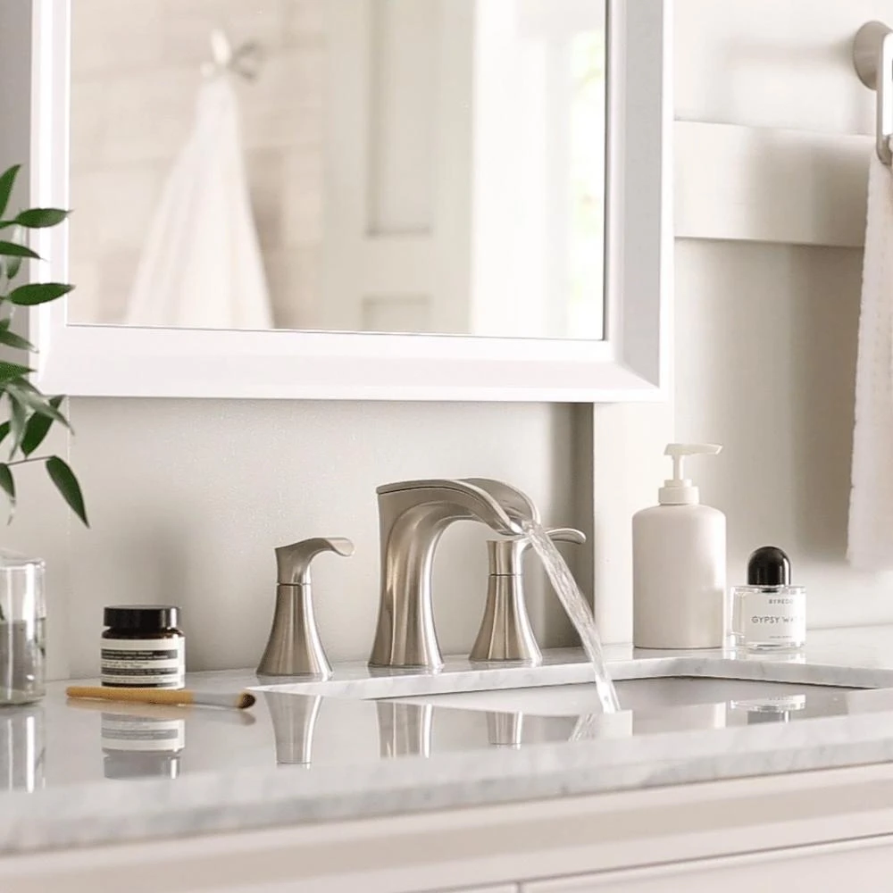 Brea 8 In. Widespread 2-Handle Waterfall Bathroom Faucet In Brushed Nickel 7 Brea 8 In. Widespread 2-Handle Waterfall Bathroom Faucet In Brushed Nickel - Image 5