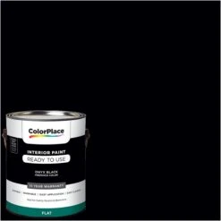 ColorPlace Pre Mixed Ready To Use, Interior Paint, Onyx Black, Flat Finish, 1 Gallon