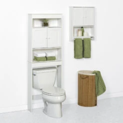 Zenna Home® Country Cottage 23"W X 67"H White Over-The-Toilet Storage Cabinet -Valspa Bathroom Shop Country Cottage Collection 1800x1800