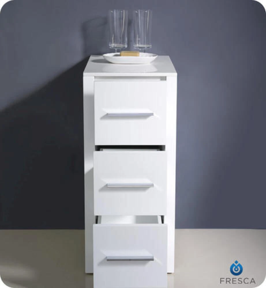 Fresca Torino 12"W X 18"D X 28"H White Linen Cabinet 6 Fresca Torino 12"W X 18"D X 28"H White Linen Cabinet - Image 4