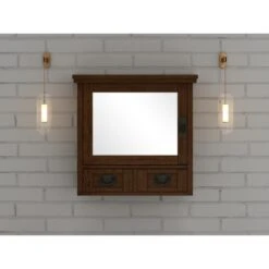 23.5 In. W X 22.75 In. H Framed Rectangular Bathroom Vanity Mirror In Dark Oak -Valspa Bathroom Shop a7b2855520054477135baaa5217b13e9 1800x1800