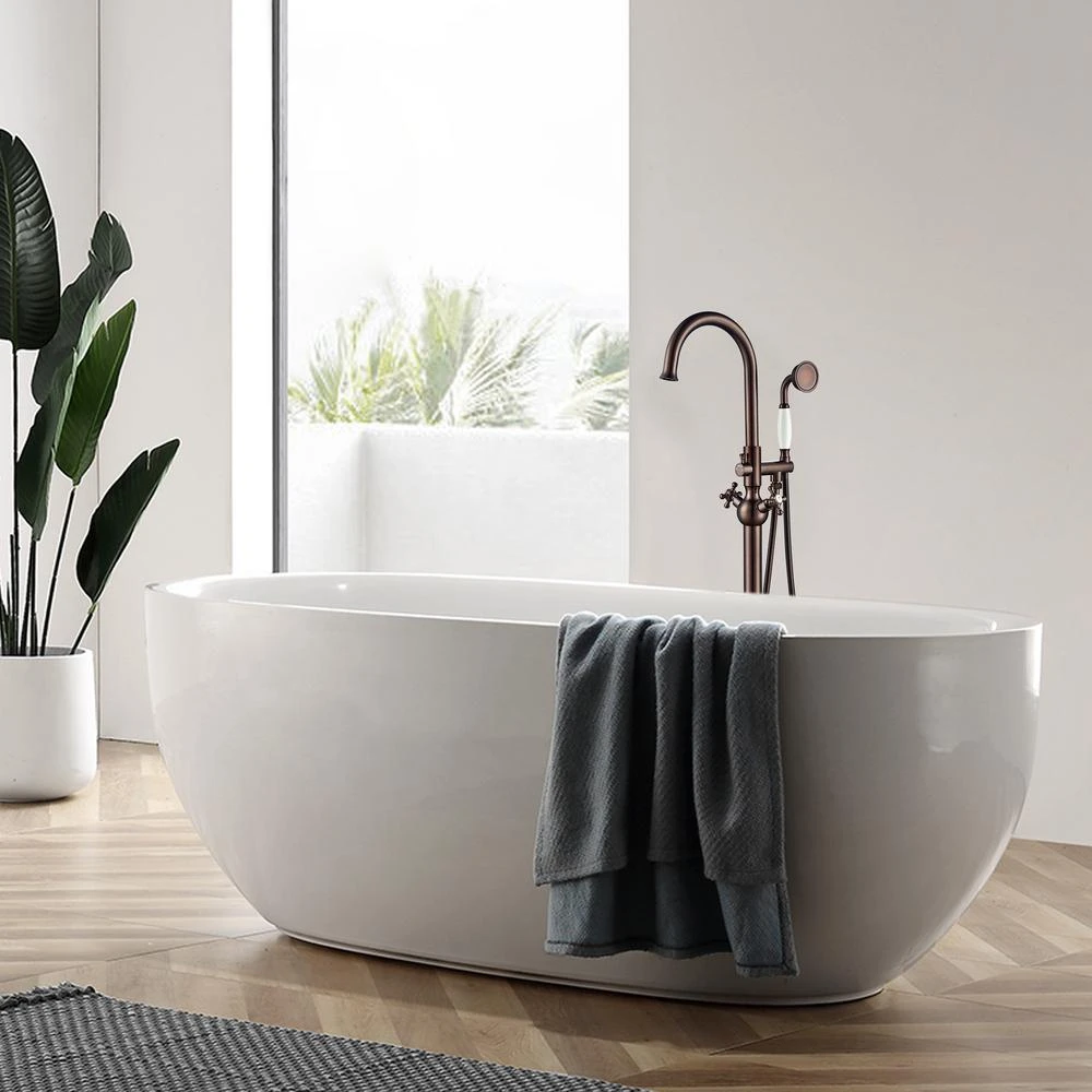 48 In. H X 12 In. W Single-Handle Claw Foot Tub Faucet With Hand Shower In Oil Rubbed Bronze 6 48 In. H X 12 In. W Single-Handle Claw Foot Tub Faucet With Hand Shower In Oil Rubbed Bronze - Image 4