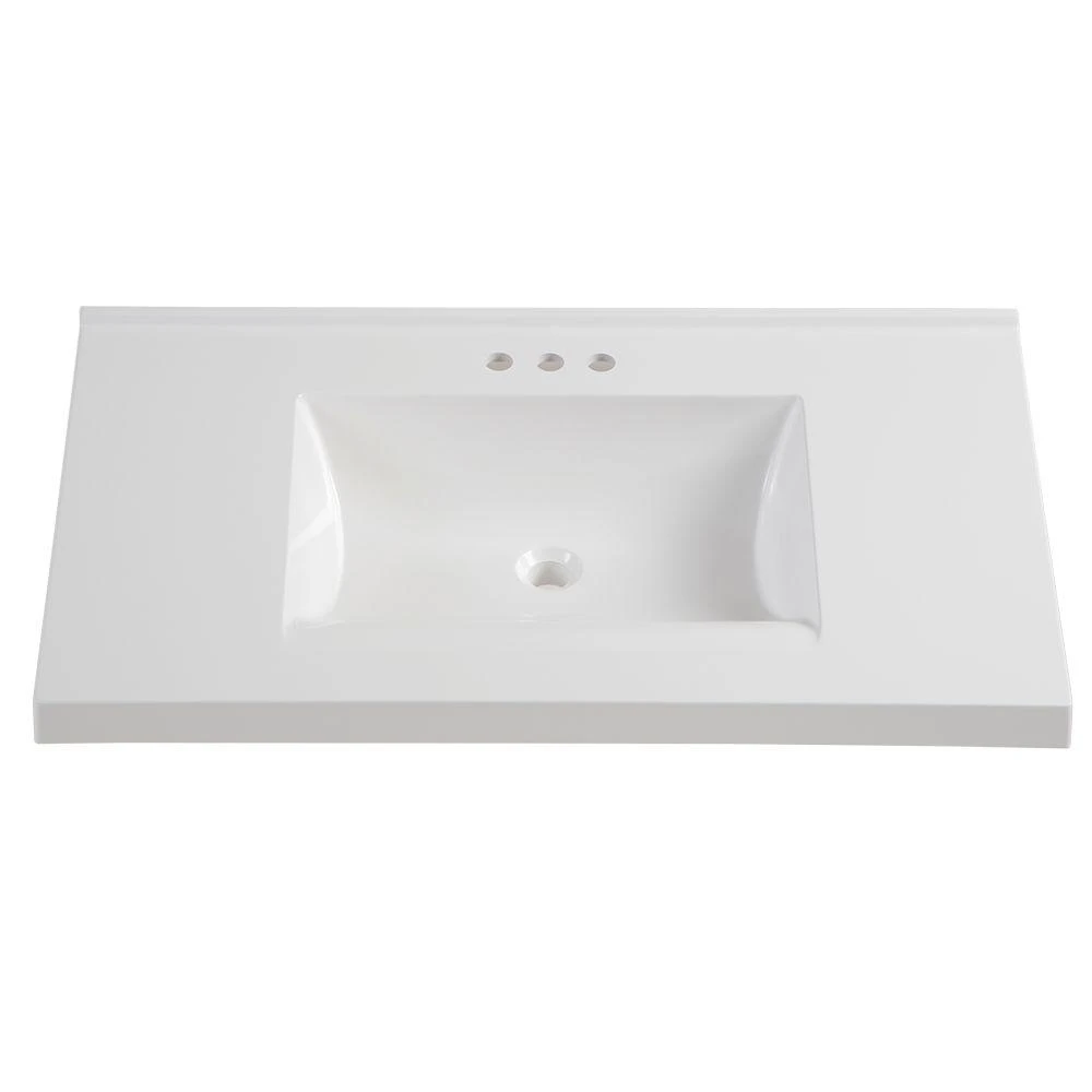 37 In. W X 22 In. D Cultured Marble Vanity Top In White With White Sink 6 37 In. W X 22 In. D Cultured Marble Vanity Top In White With White Sink - Image 4