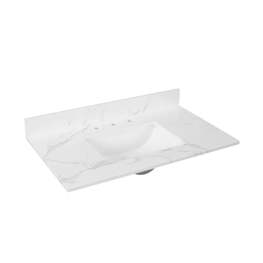 43 In. W X 22 In. D X 0.75 In. H Engineered Marble Vanity Top In Calacatta White With White Basin 6 43 In. W X 22 In. D X 0.75 In. H Engineered Marble Vanity Top In Calacatta White With White Basin - Image 4