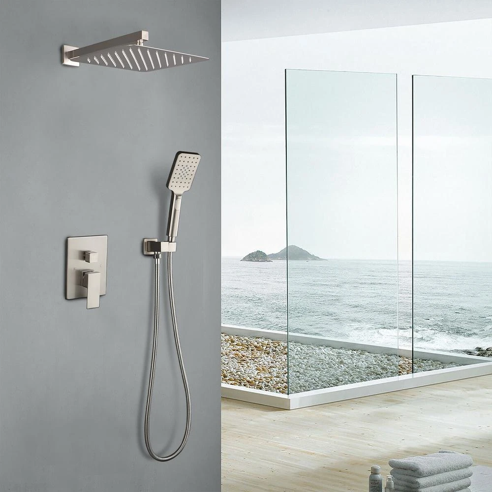 3-Spray With 2.5 GPM 10 In. 2 Functions Tub Wall Mount Dual Shower Heads In Spot In Brushed Nickle (Valve Included) 6 3-Spray With 2.5 GPM 10 In. 2 Functions Tub Wall Mount Dual Shower Heads In Spot In Brushed Nickle (Valve Included) - Image 4