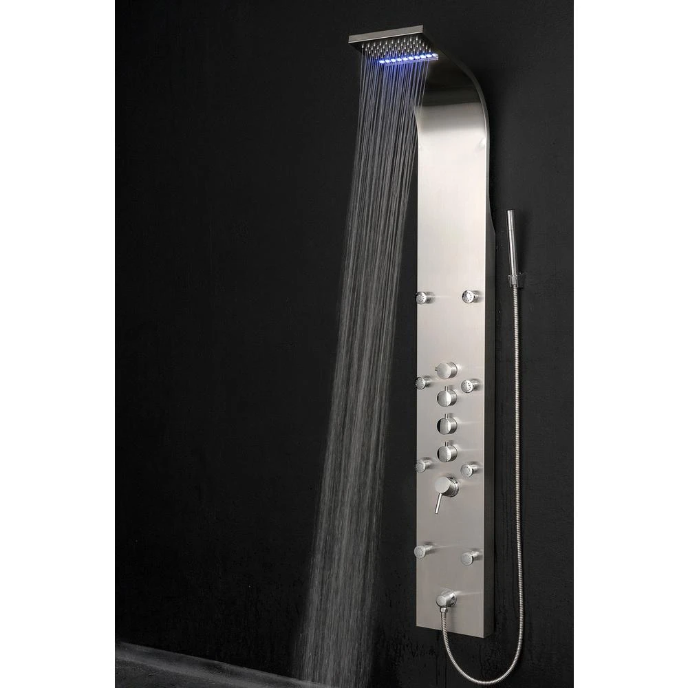 63 In. 8-Jet Shower Panel System In Stainless Steel With Rainfall Waterfall LED Shower Head And Hand Shower Wand 6 63 In. 8-Jet Shower Panel System In Stainless Steel With Rainfall Waterfall LED Shower Head And Hand Shower Wand - Image 4
