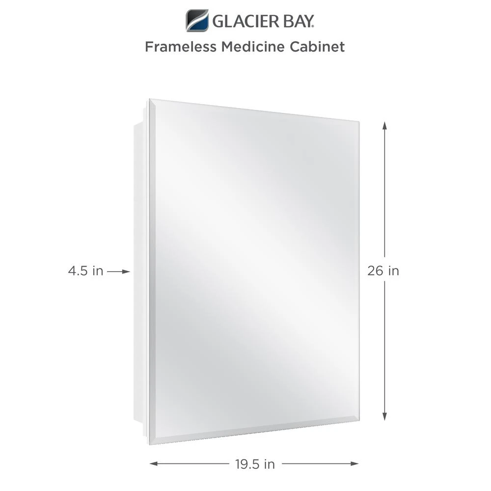 19-5/8 In. X 26 In. Recessed Or Surface Mount Beveled Frameless Medicine Cabinet 6 19-5/8 In. X 26 In. Recessed Or Surface Mount Beveled Frameless Medicine Cabinet - Image 4