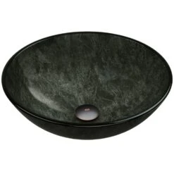 VIGO Gray Handmade Glass Round Vessel Bathroom Sink In Gray Onyx