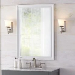 28 In. W X 40 In. H Framed Rectangular Anti-Fog Bathroom Vanity Mirror In White -Valspa Bathroom Shop bfe519ba1e47d53f50255102fb029e31 1800x1800